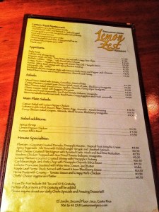 Lemon Zest Menu